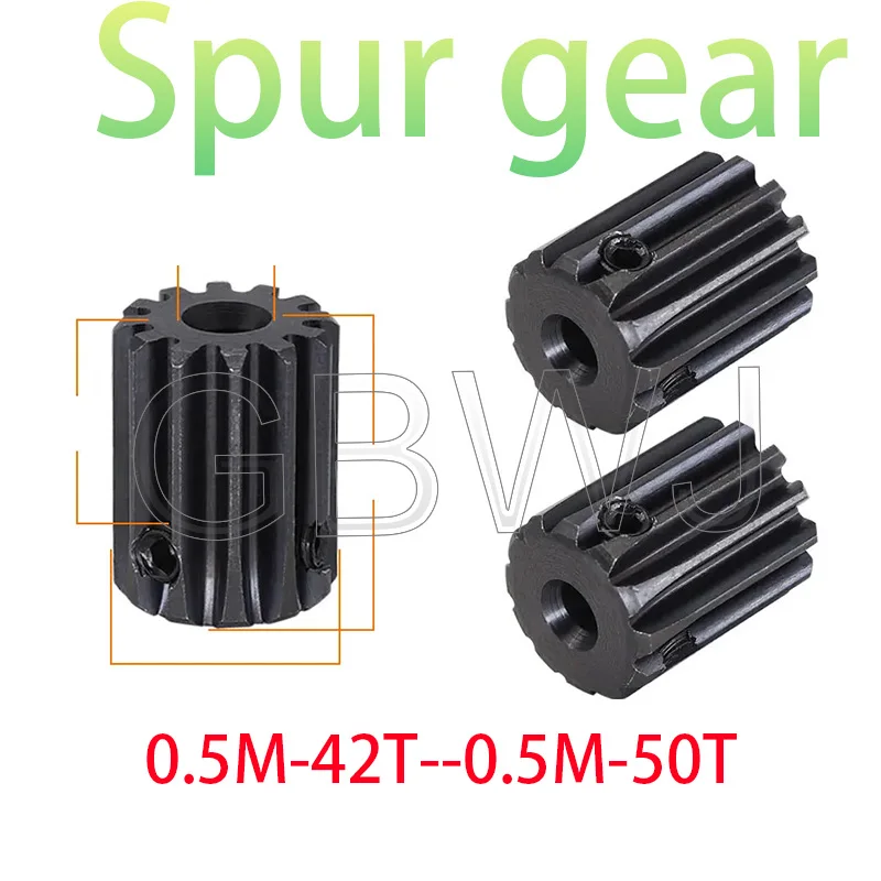 

1Pcs 1 Mod Pinion Gears Bore 6/8/10/6.35/12mm Motor Gear 0.5M 42T 44T 45-50T# Steel Blackening Mechanical Transmission Spur Gear