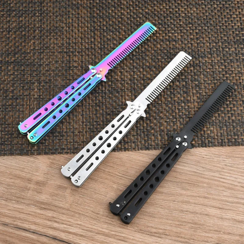 Steel Butterfly Training Knife Foldable Csgo Balisong Trainer Pocket Flail Knife Uncut Blade Butterfly Comb For Training Tool