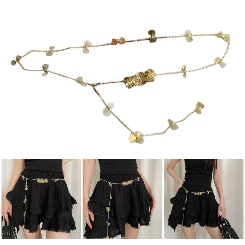 Chinese Style Flower Waist Chain Lustrous Belly Chain Belt for Female Fashion Dress Waist Chain Women Formal Chain Belt