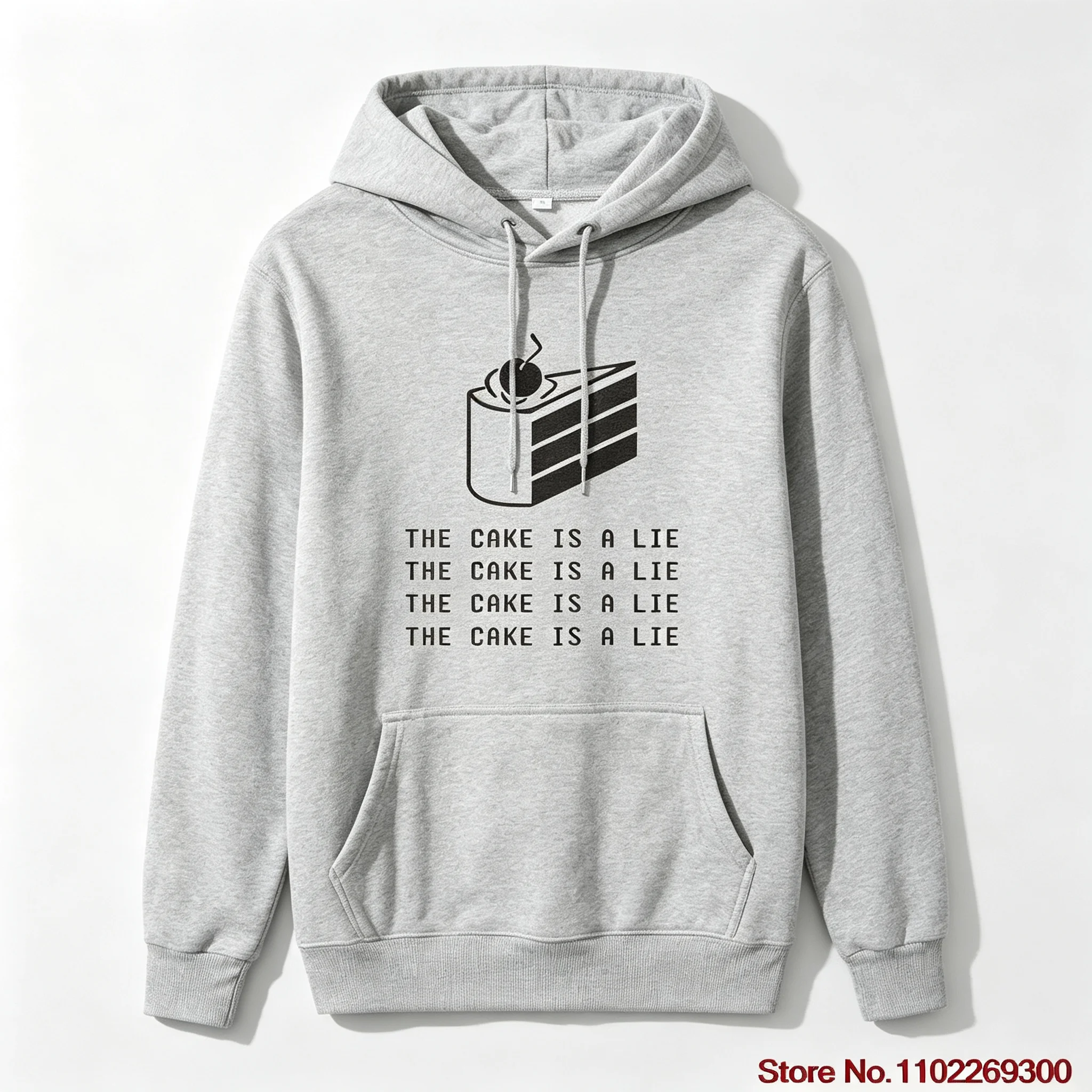 Men’s Funny Gaming Hoodie “The Cake Is a Lie” Cake Slice Graphic Print Casual Cotton Pullover Long Sleeve Male Hooded Top Gift
