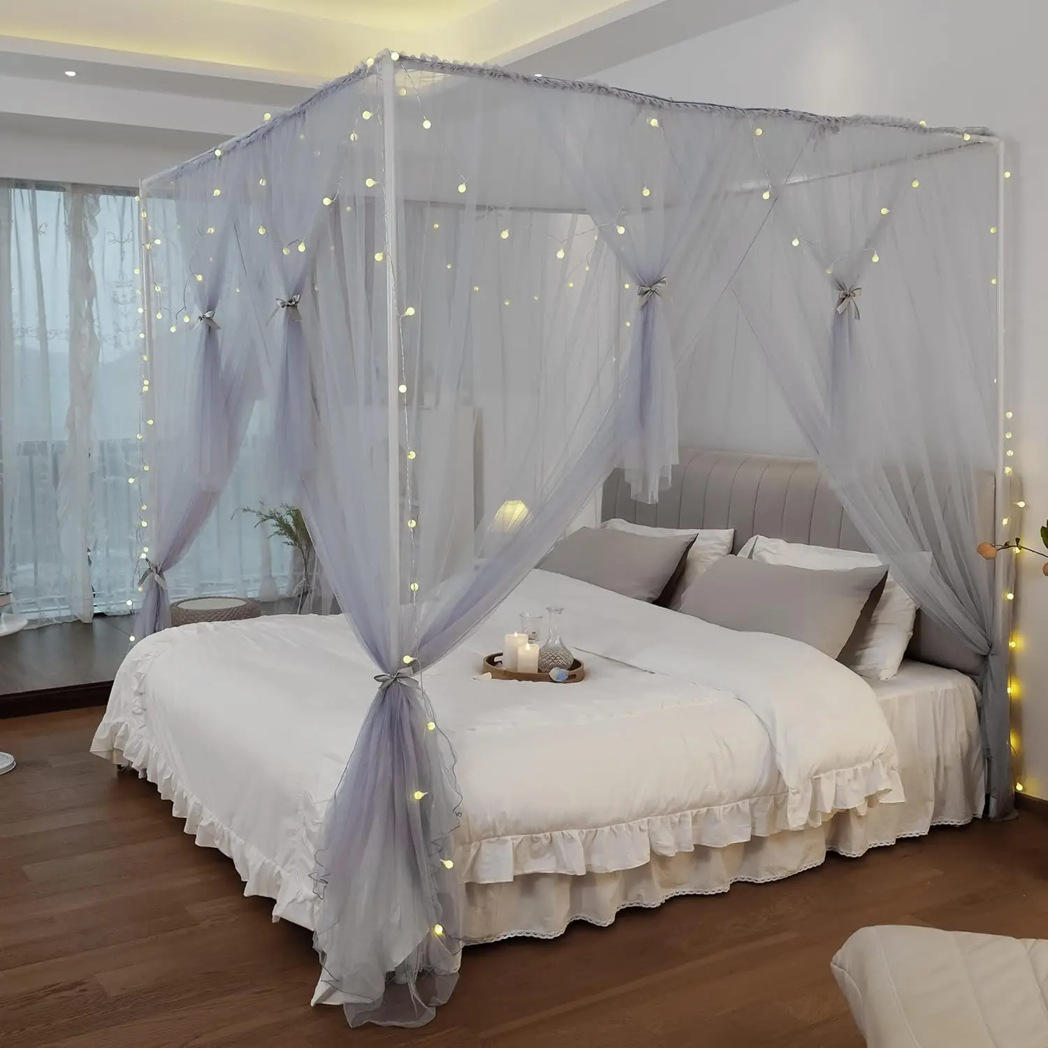 

Canopy Bed Ains - 4 Corners Post Bed Canopy Ains For Girls & Adults, Bed Princ Bed Canopy Mosquito Net Bedroom Decoration