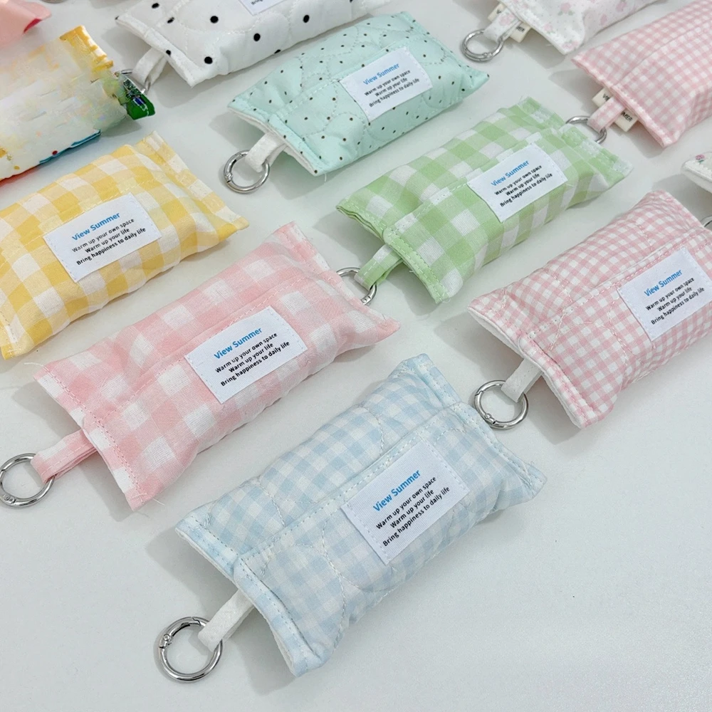 Grid Pattern Cloth Art Tampon Tissue Storage Bag Cartoon Checkered Tissue Paper Cover Facial Tissue Bag Portable Girl Commuting