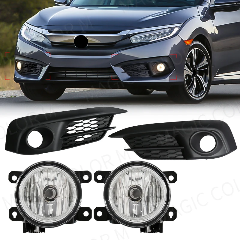 

Led Fog Lights For Honda Civic Sedan 2016 2017 2018 10th Gen Front Bumper Driving Lamp Cover Wiring Switch Car Accessories 12V
