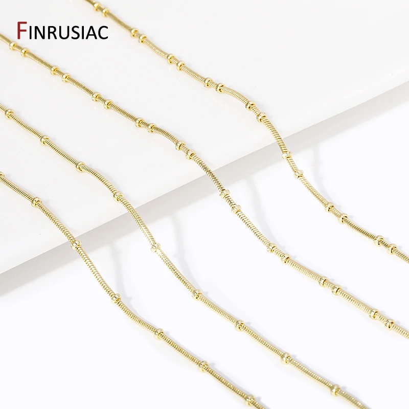 18K Gold Plated Brass Link Bulk Chains For Jewelry, 2mm Snake Ball Bead Necklace Chains For DIY Necklace Making Supplies