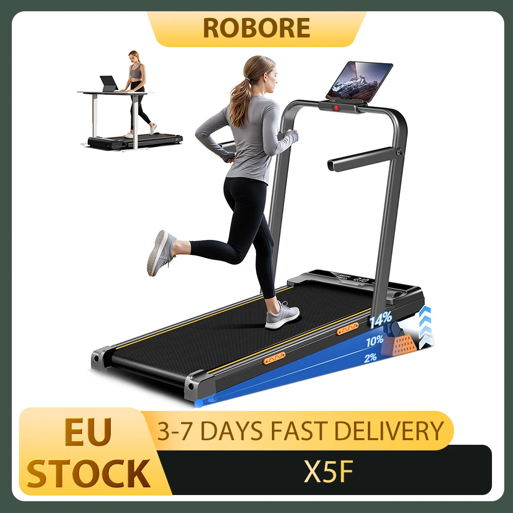 ROBORE X5F Opvouwbare loopband met 14% helling, 2,5 pk stille motor, 10 km/u maximale snelheid, 150 kg belasting, helling op 3 niveaus, LED-display