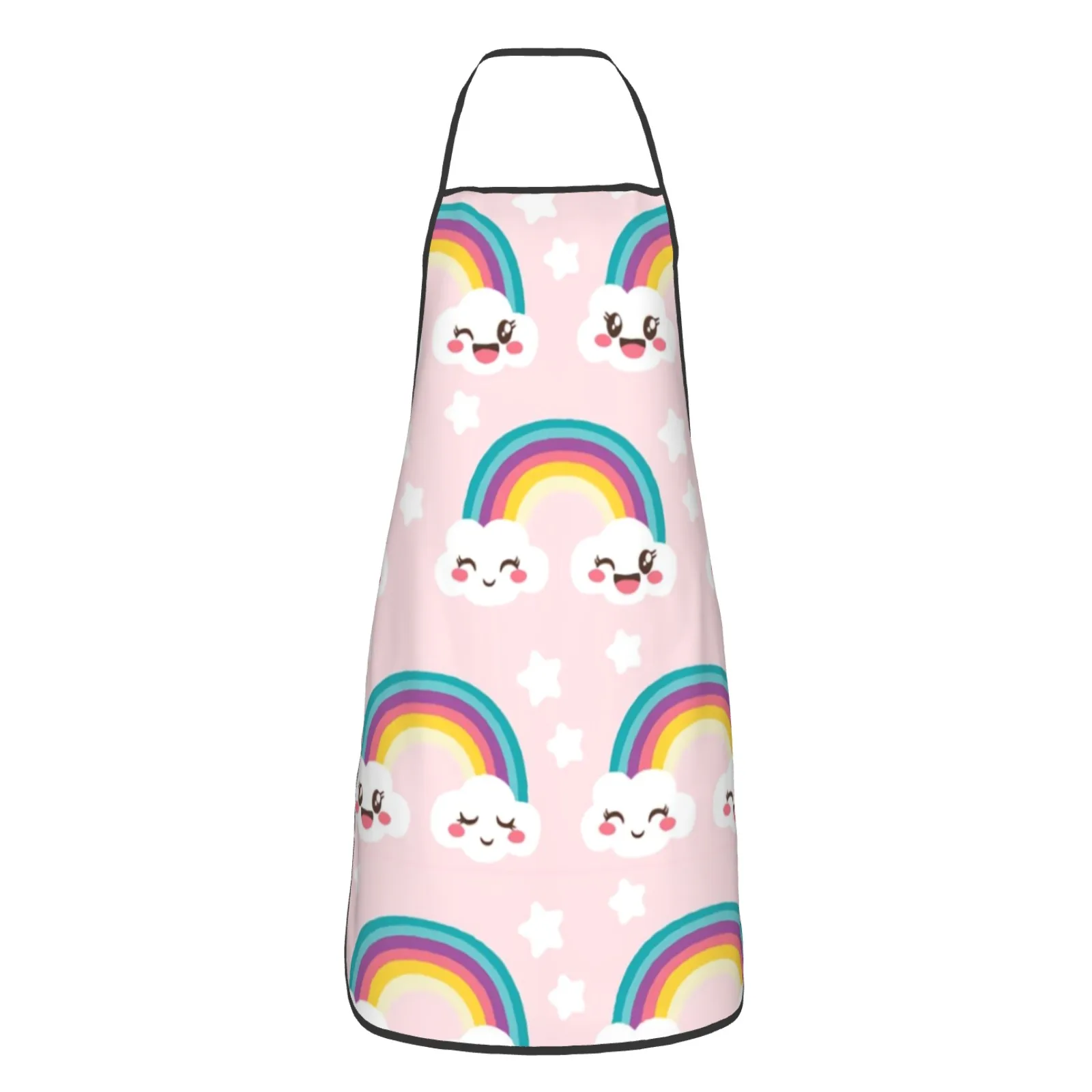 Unicorn Polyester locking hem Apron Home Cooking Baking Kitchen Colorful Apron Rainbow White Clouds Love Raindrops