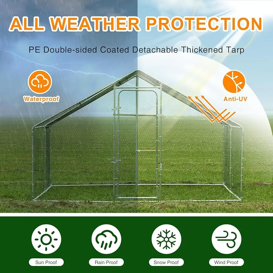 

Large Metal Chicken Coop Chicken Runs for Yard with Co er Walk in Poultry Cage with Waterproof & Anti-U Co er Hea y Duty Chicke