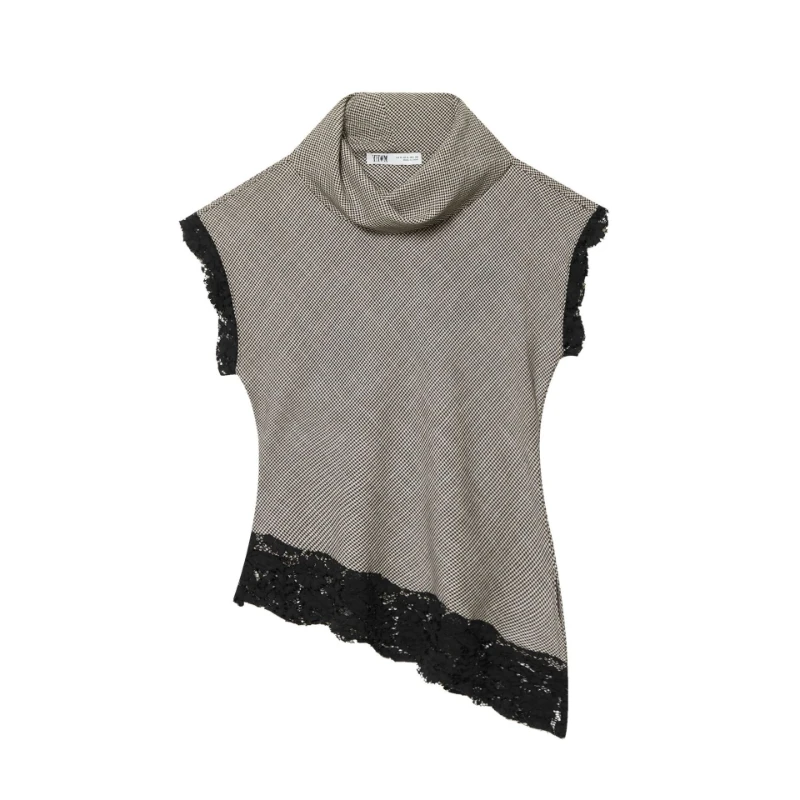 

Women's New Stand Up Collar Sleeveless Lace Short Sleeved Top, Versatile and Fashionable