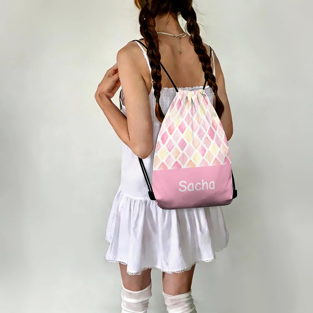 Custom Name Watercolor Floral Easter Bunny Drawstring Backpack Personalized Rabbit Egg Sackpack Kids Easter Gift Drawstring Bag