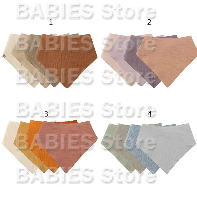 

C9GB 4 Pcs Baby Infants Feeding Bib Soft Cotton Bandana Toddler Drool for Triangle Scarf Gifts Muslin Absorbent Saliva T