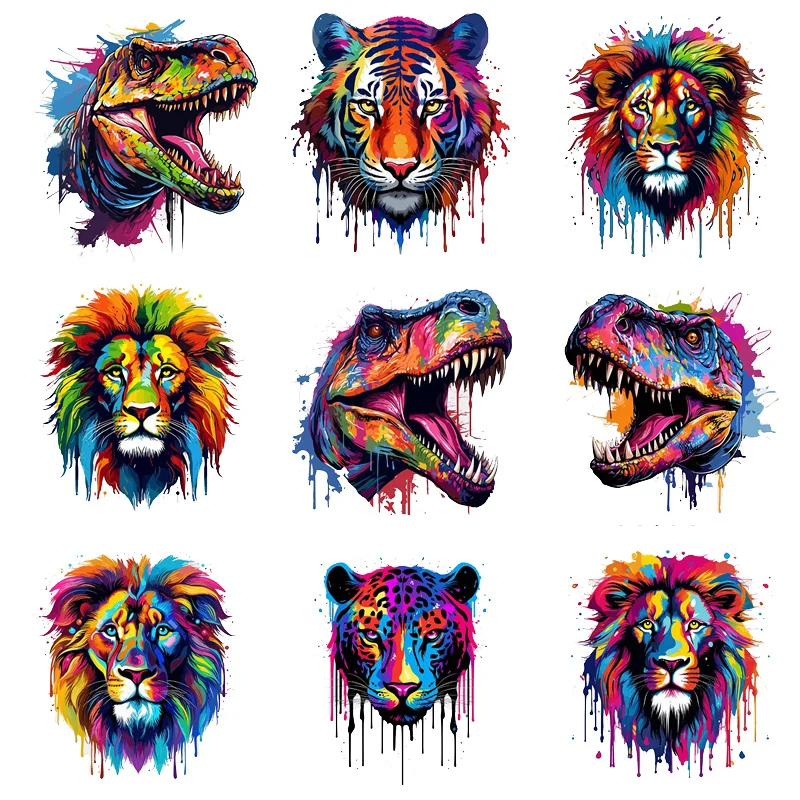 Animal Painted Tiger Dinosaur Iron Heat Transfer Clothing T-shirt DIY Hoodie Jacket Patch Waterproof DTF