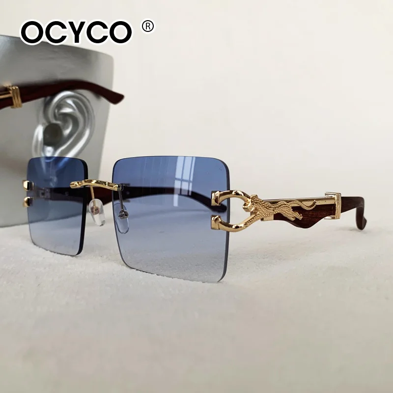 Mode Randlose Quadratische Sonnenbrille Für Mann Leopard Design Gradienten Sonnenbrille Frau Luxus Outdoor Brillen UV400 – Detail 13