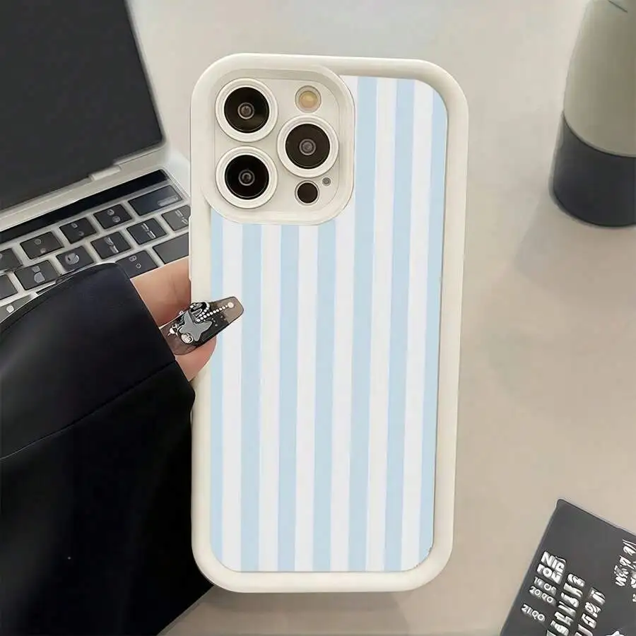 Funda de silicona suave con patrones de rayas azules para iPhone 18 Pro 17 16 15 14 13 12 11 Pro Max Air Mini 16E 7 8 Plus SE 2022