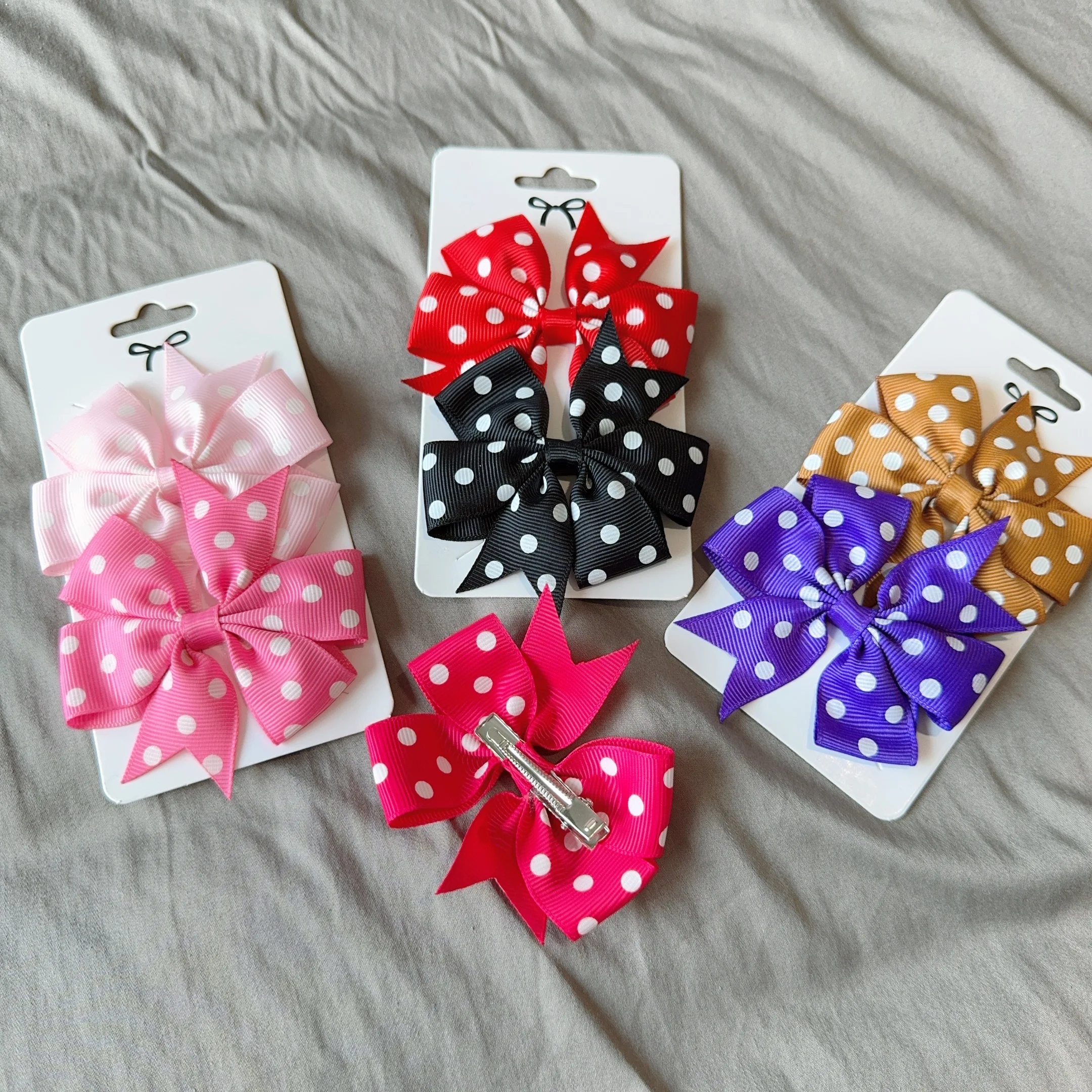 2pcs Girls Cute  Printing Dot Bows Hair Accessories Hair Clips Handmade Bows Clips Hair Pin Kawaii Child Accessories