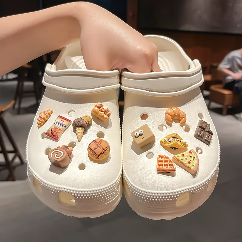 

12pcs Hot Sale DIY Hole Shoes Charms Food and Desserts Accessories Designer Quality Garden Shoe Decoration Girl Gift 2025 New