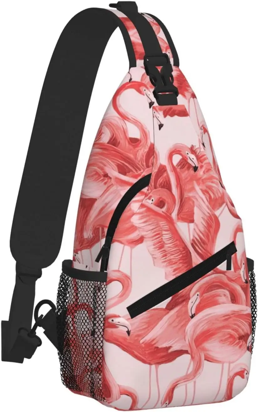 فلامنغو طباعة حقيبة ظهر صغيرة حبال Crossbody حقيبة الرافعة حقيبة الصدر Daypack حزمة مراوح للمشي في الهواء الطلق Daypack حقيبة الصدر