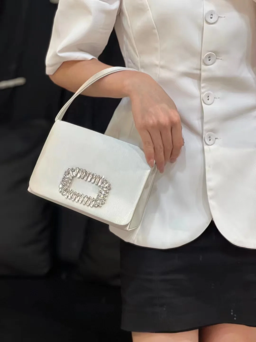 Luxury Designer Satin Square Bag Shiny Rhinestone Diamond Evening Bag Women's Handbag Wedding Party Clutch Purse Shoulder Bag - Image 6
