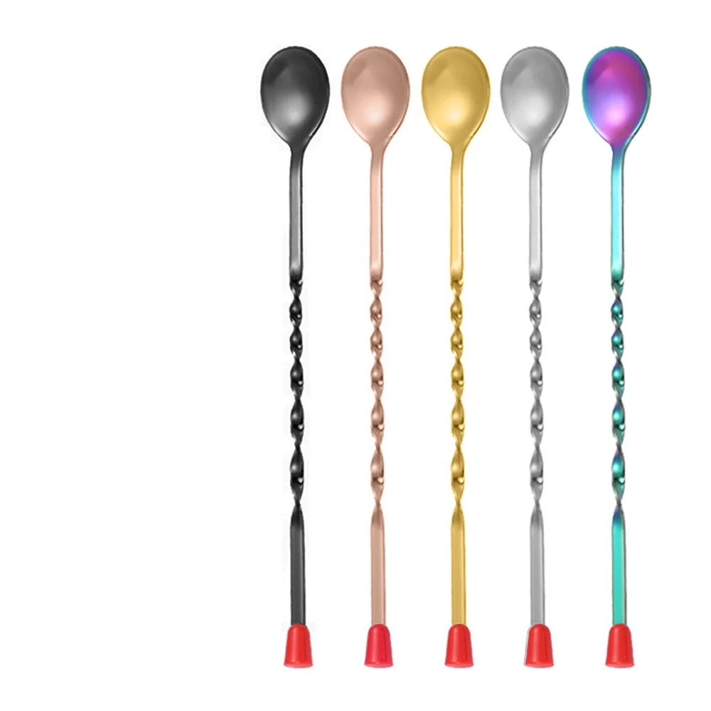 

60pcs Stainless Steel Twisted Pattern Bar Long Handle Cocktail Stirring Spoon Coffee Creative Bar Supplies