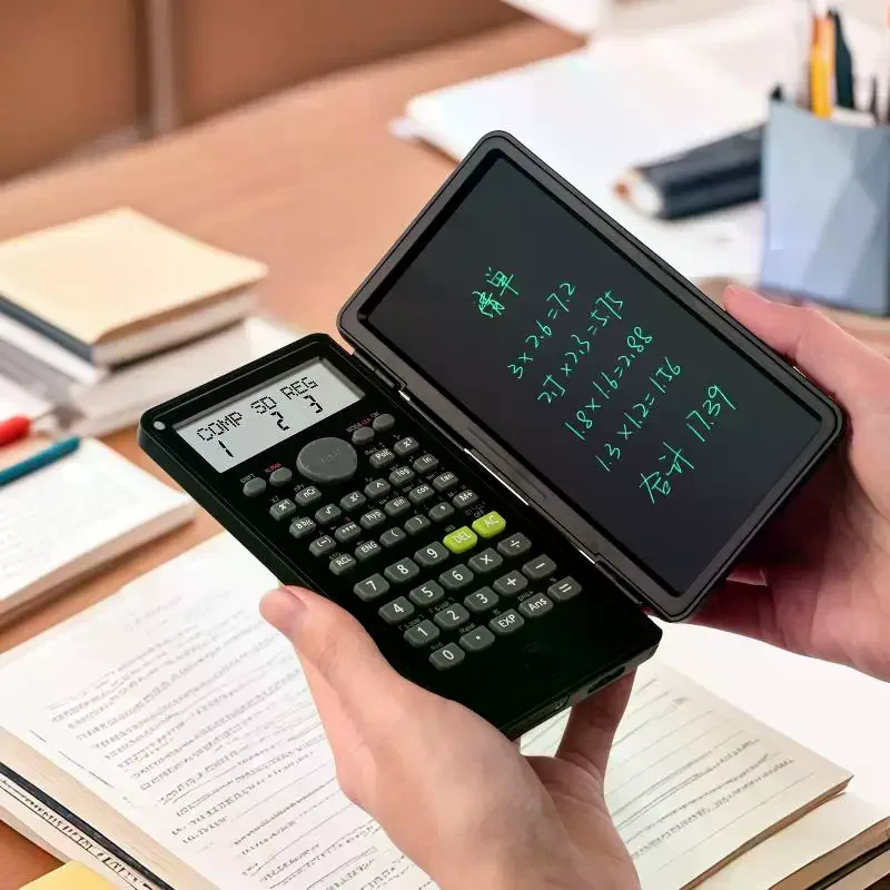 Scientific Calculator With Foldable LCD Writing Tablet And Multiple Calculation Functions For Student School Exams College Study