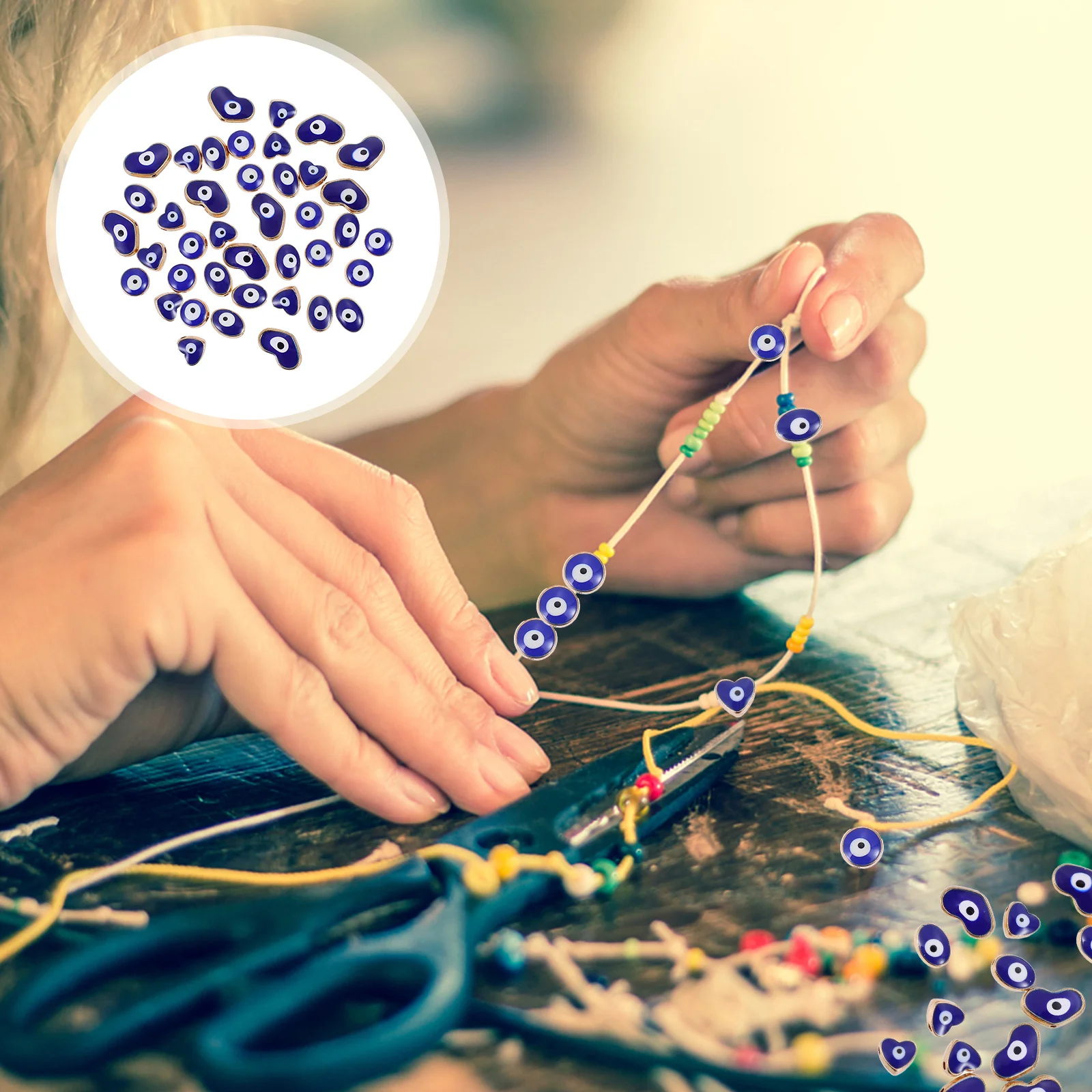 40Pcs Evil Eye Beads Alloy Durable Handmade Craft Charms DIY Jewelry Making Accessories Blue Pendant Evil Eye Decor