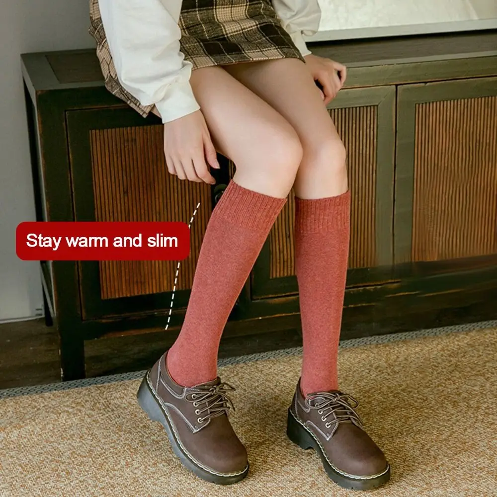 Cotton Winter Compression Stocking Knee High Thicken Warm Long Leg Terry Socks Solid Color Breathable Thermal Calf Socks