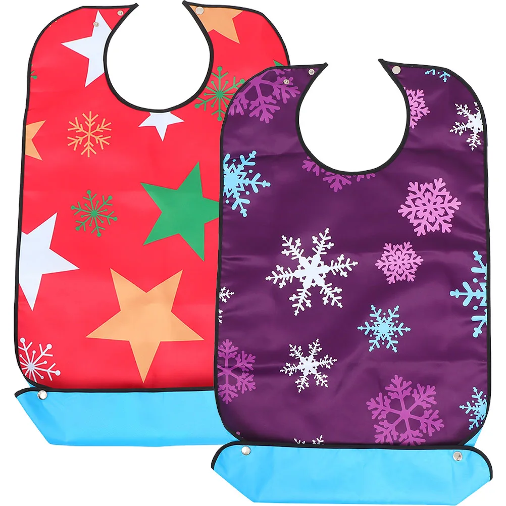 

2Pcs Christmas Santa Claus Adult Bibs Holiday Feeding Eating Adjustable Senior Men Women Snap Buckle Strap