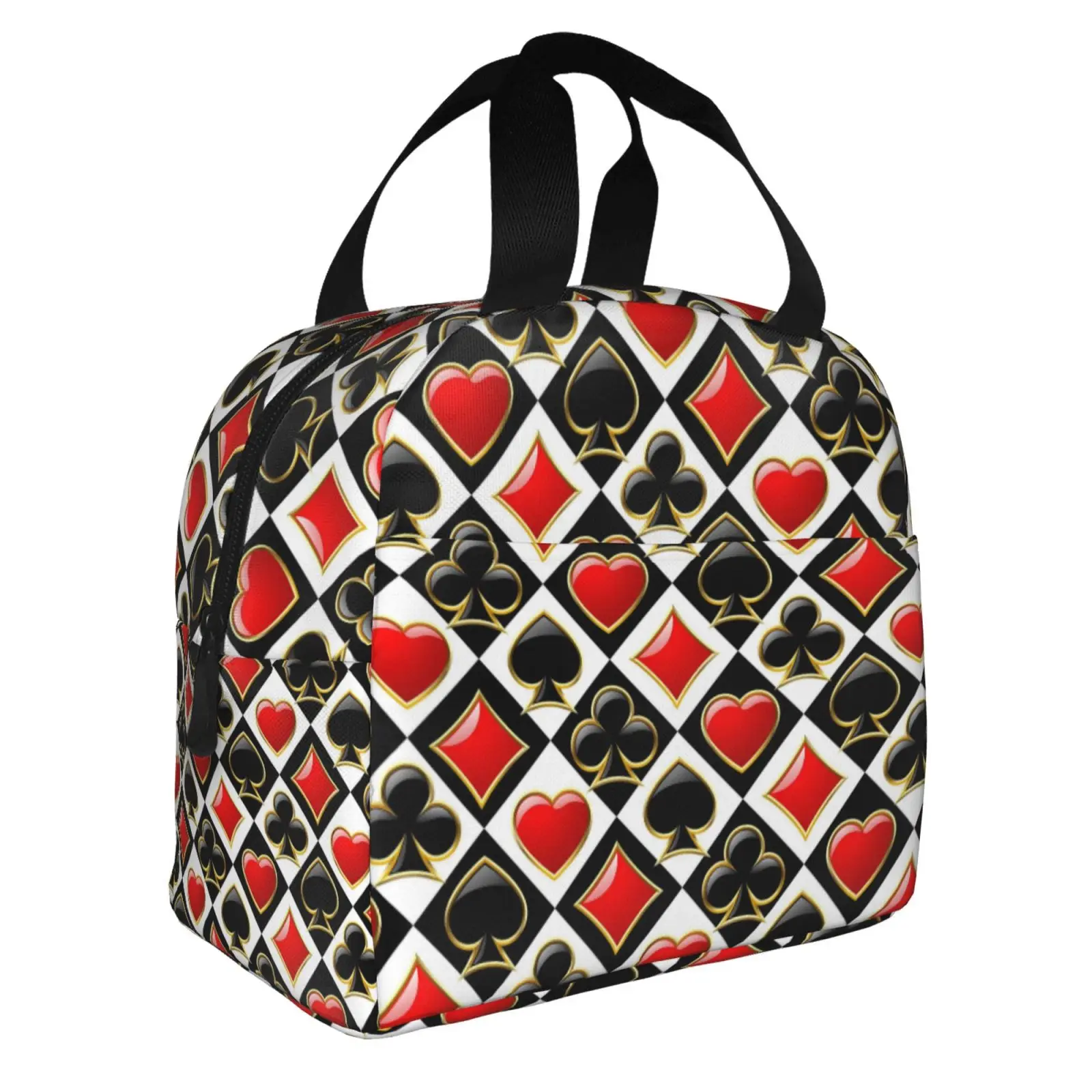 Golden Alice in Wonderland Poker Red Black Print Lunch Bag Portable Thermal Cooler Insulated Bento Box for Kids Food Tote Bags