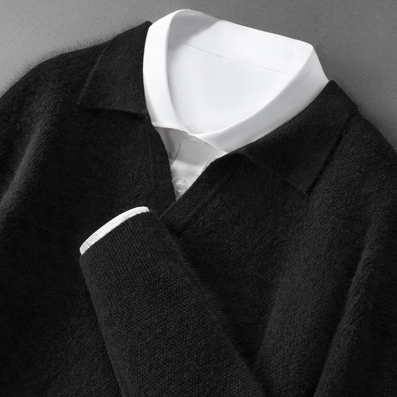 ADDONEE Autumn Winter Men's Polo Pullover 100% Cashmere Sweater Basic Smart Casual Cashmere Knitwear Soft Warm High Quality