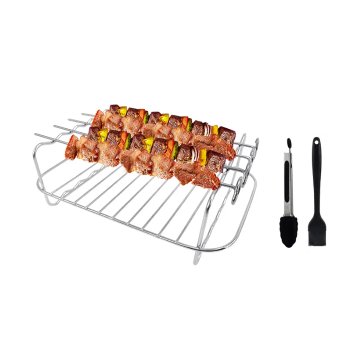 Rack for Ninja Dual , 2-Piece Rack with 4 Skewers, Brush and Clips, for Double Basket Air Fryers image 2