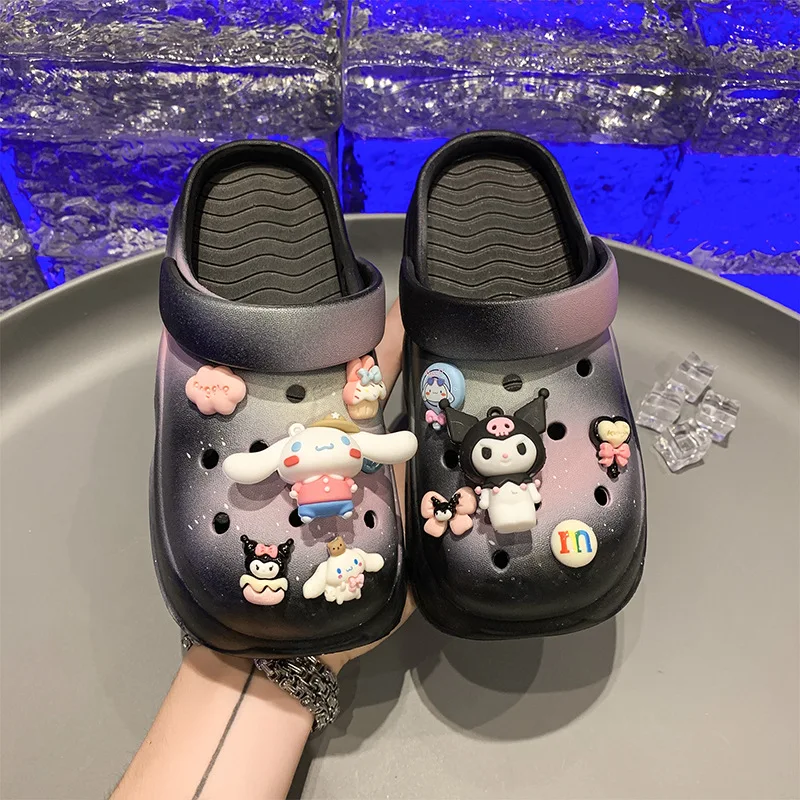 New Kuromi Children's Cave Shoes 2024 New Summer Cute Flying Dopamine Baotou Beach Shoes for Middle and Large Children