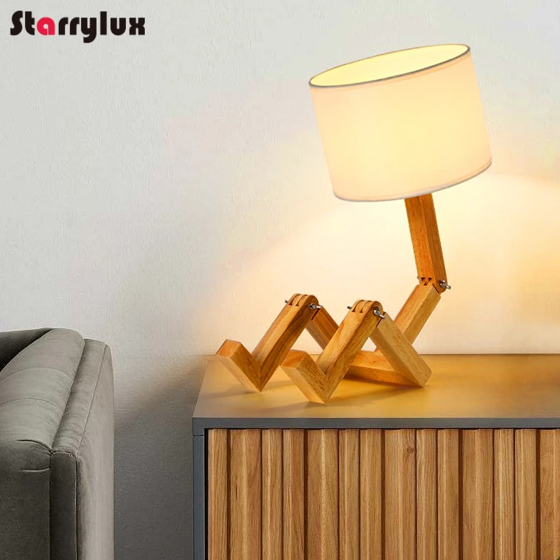 مصباح طاولة روبوت خشبي بمفاصل متحركة إبداعية على الطراز الأوروبي الأمريكي الياباني هدية ضوء بجانب السرير #2