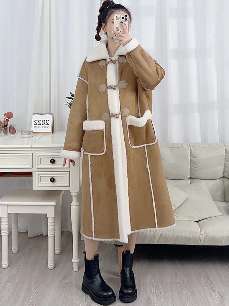 Winter New Long Suede Jacket Windbreaker Lamb Fur Coat for Women Thickened Sheepskin Jacket Cotton Padded Coat Women Outerwear