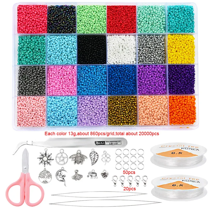 

20000pcs 2mm 12/0 Glass Seed Beads For Jewelry Making Supplies Kit Bracelets Necklace Making Kits Alphabet Beads DIY Art Craft