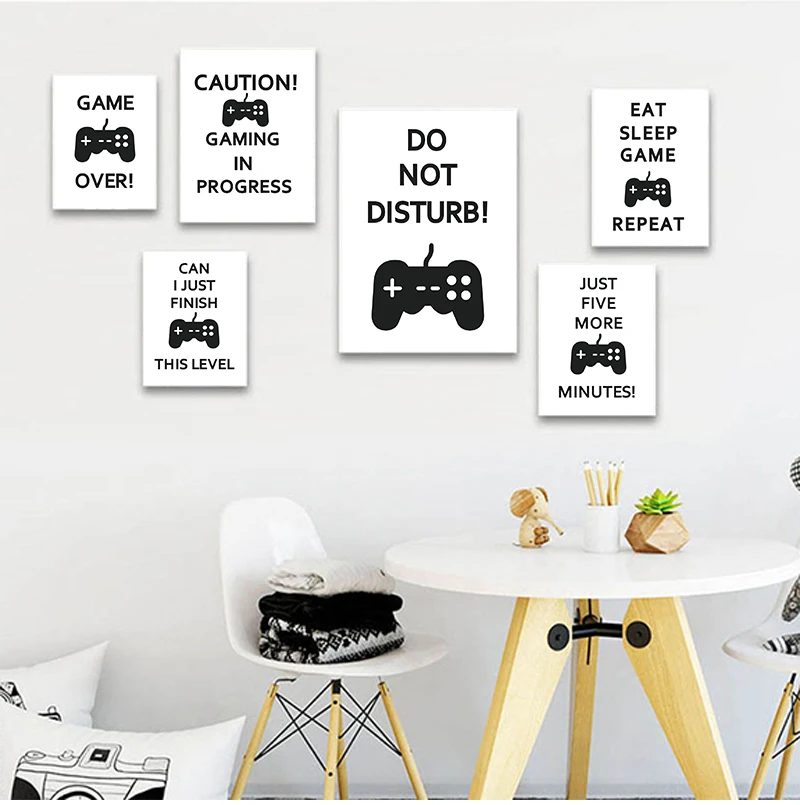 Video Game Prints Black White Posters Teen Boy Bedroom Decor Gaming Quotes Art Canvas Painting Picture Game Room Wall Decoration
