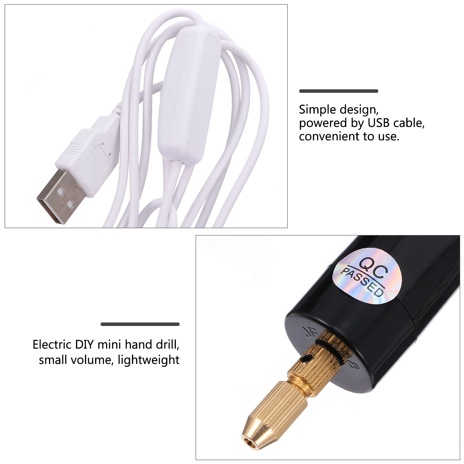 

Mini Electric Drill Set High Quality ABS Durable Portable DIY Crafts Tools USB Rotary Long Cord Beads Wood Plastic Home Decor