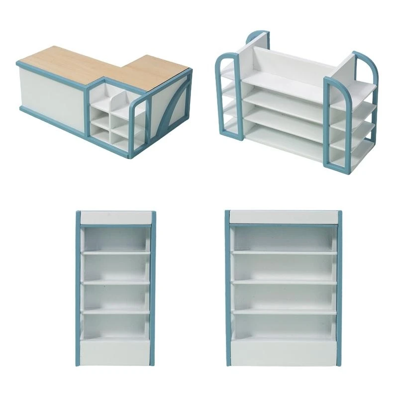 خزانة خشبية لأرفف سوبر ماركت بيت الدمى للأطفال، لعبة عيد ميلاد حساسة 15UB #1