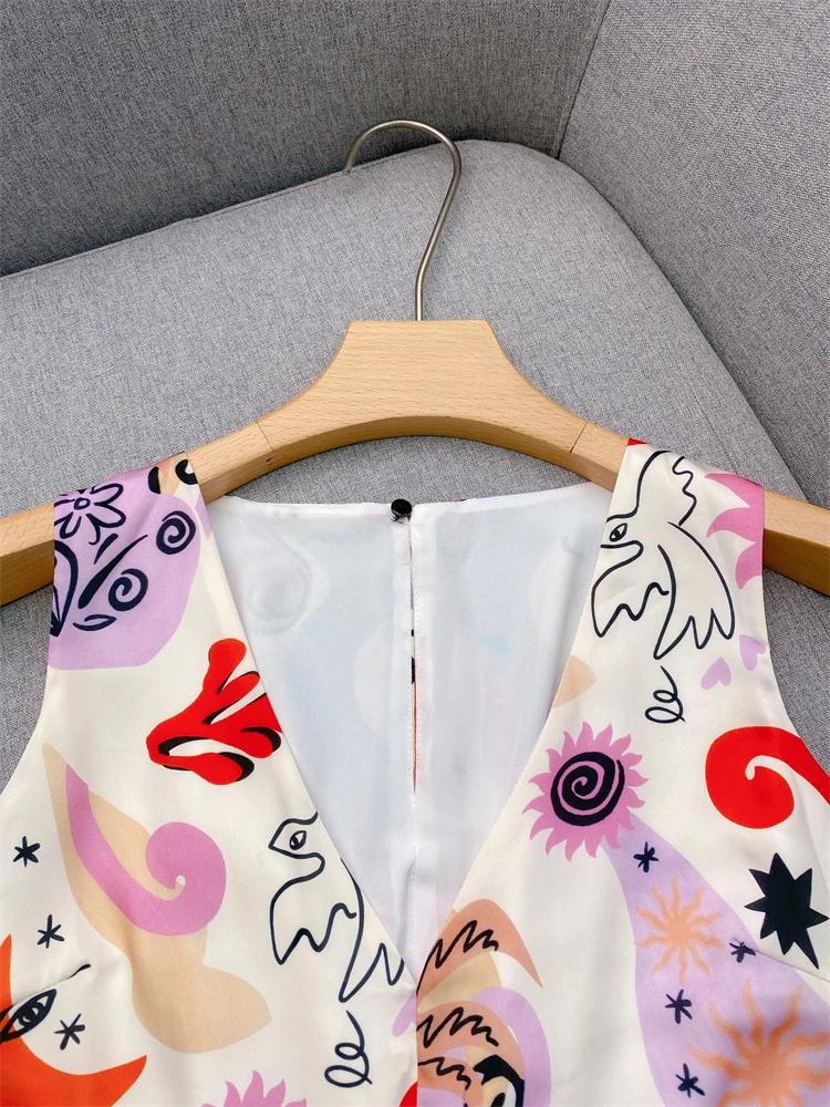 

Clothes for women Printed Sleeveless Dress French Fashion Long Style "Beach Vacation Style" M Home Colorful women clothing