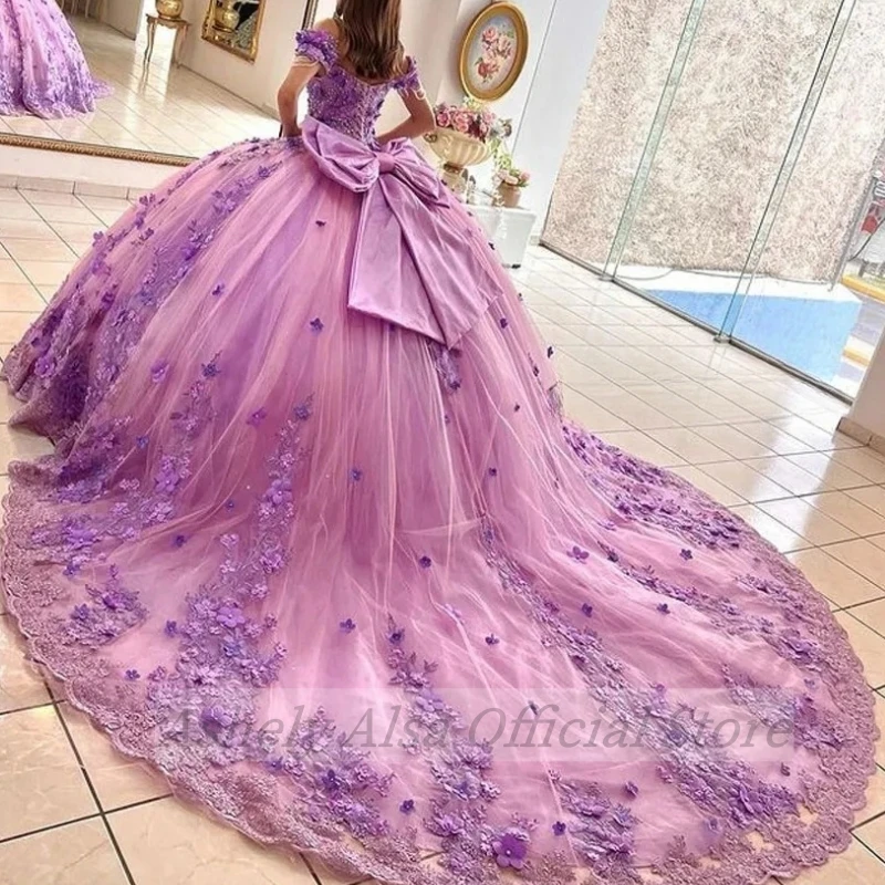 ที่กําหนดเองเม็กซิโก Lilac Quinceanera ชุดสําหรับ 15th ปีสาว V คอดอกไม้ Lace Up หวาน 16 Party ชุดราตรี Vestidos De XV Años