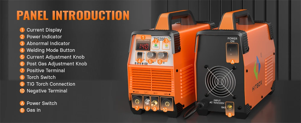 TIG Welder 200A HITBOX TIG200 3 in 1 HF TIG MMA ARC Stick IGBT Inverter Welding Machine Arc Force Hot Start Outdoor Home DIY