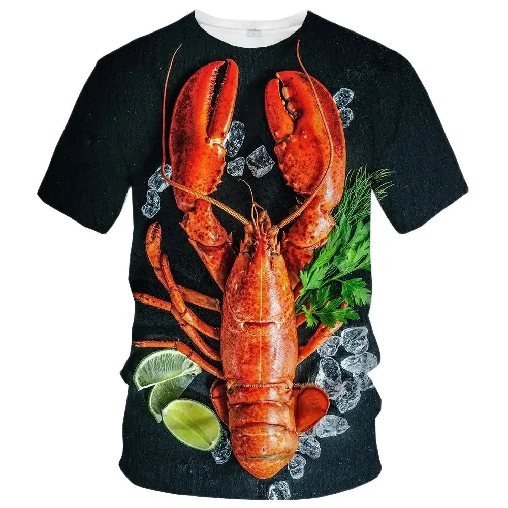 Men Summer Creative Interesting Shrimp Pattern 3d Printed T-Shirt Personality Casual Breathable Plus Size O Collar Short Sleeve