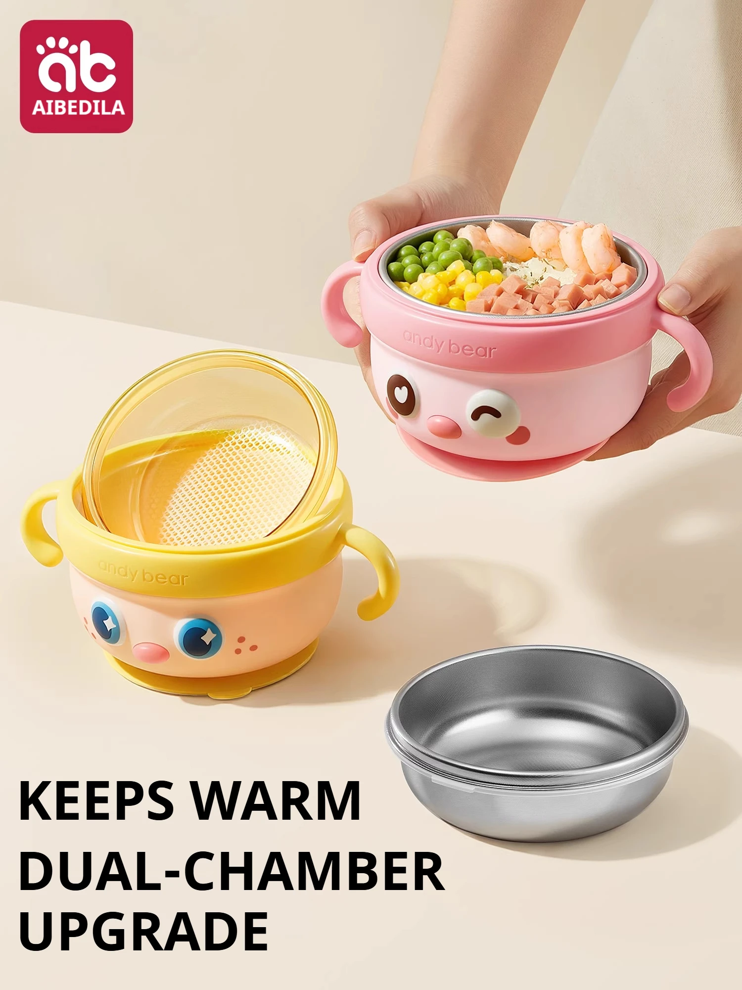 

AIBEDILA Baby Feeding Bowl With Suction Cup Durable Cute Children's Bowl Water Filled Insulated Bowl Double handle Baby Cutlery