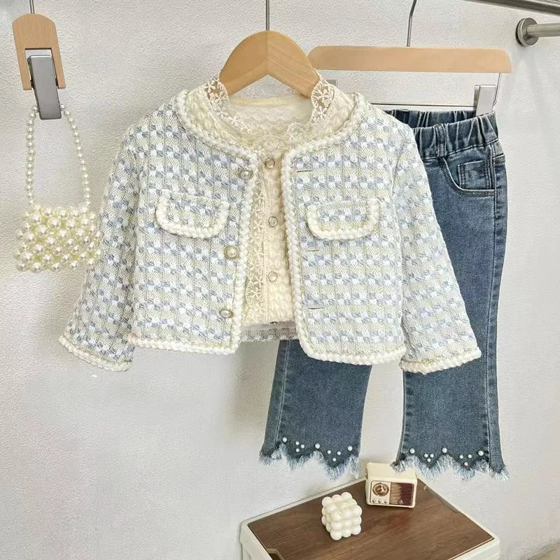 Girl's Small Fragrant Coat Autumn New 2024 Korean Version Of Children's Baby Style Fashionable Suit Style Top