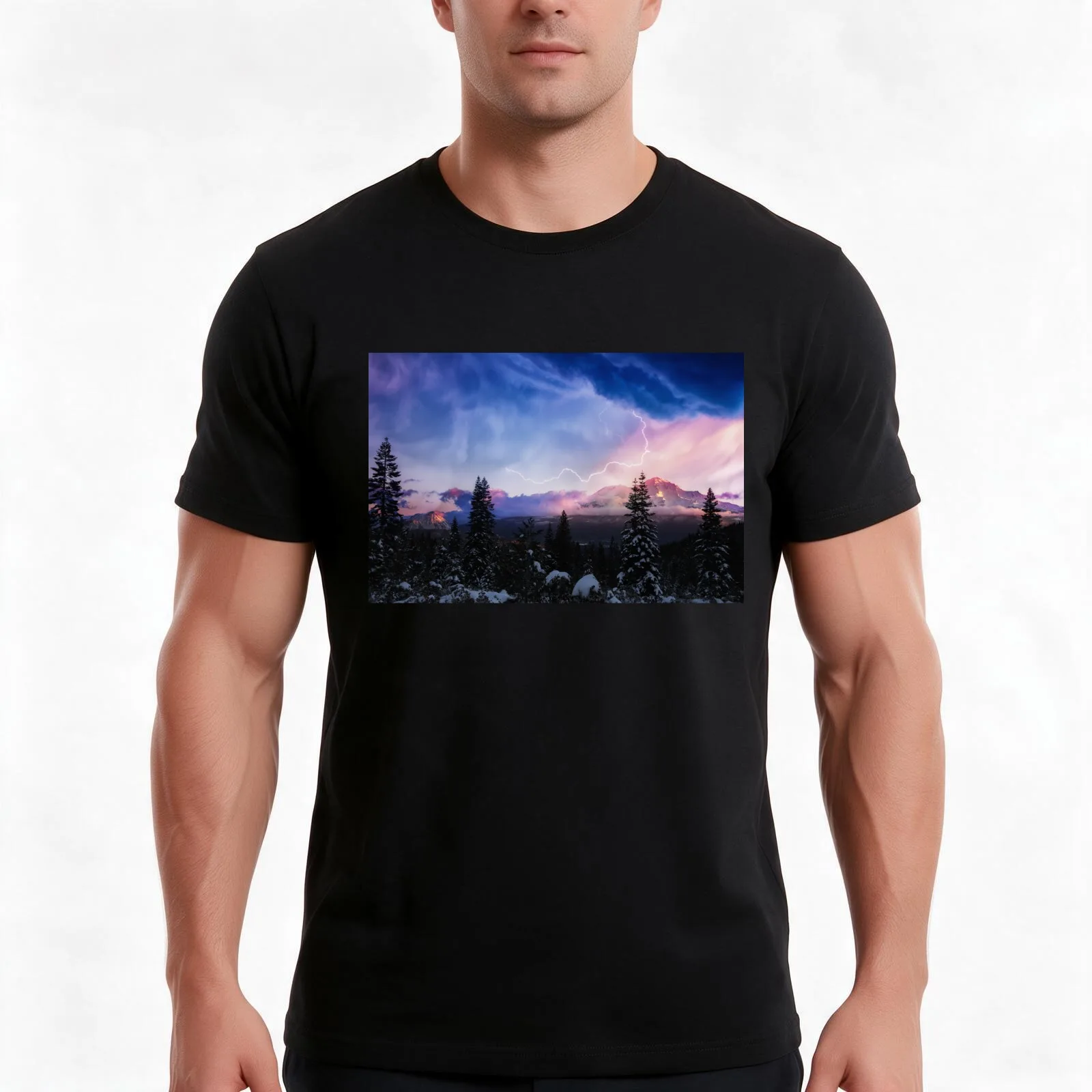 Stormy Skies Lightning Over Mt. Shasta T-Shirt Summer Casual Cotton Tee Oversized Streetwear Tops Vintage Graphic Print