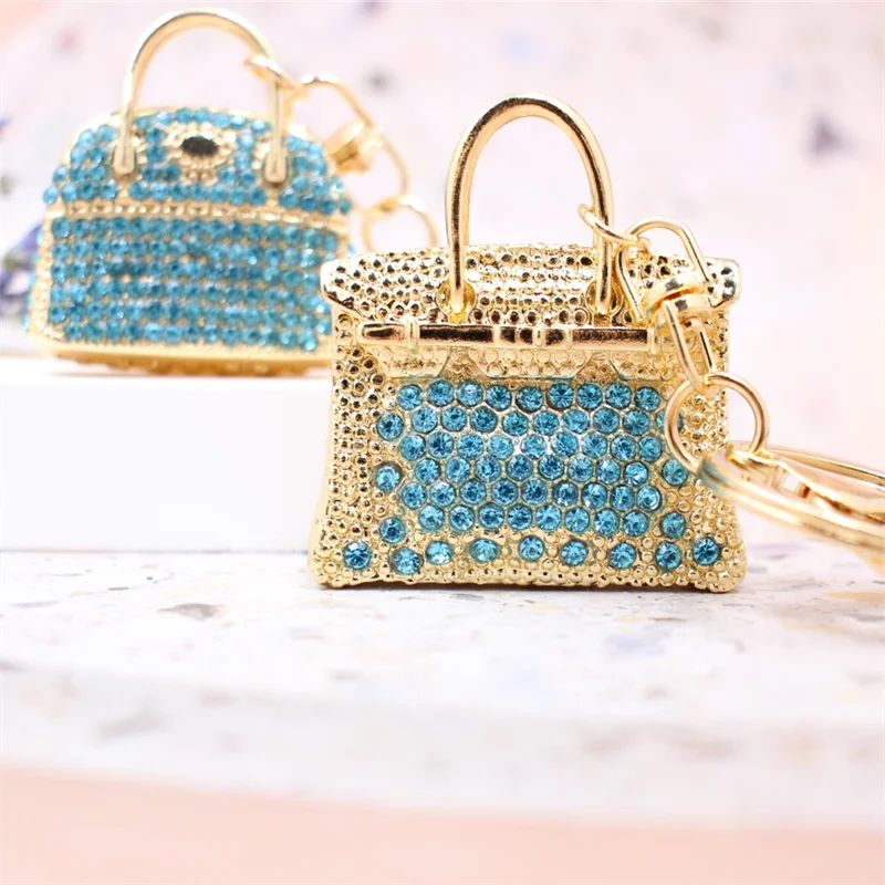 Gioielli creativi portachiavi borsa con strass blu borsa femminile Design portachiavi ciondolo in metallo regalo