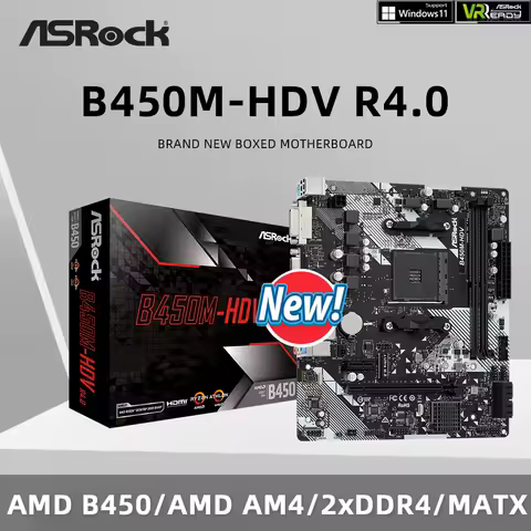 ASRock Brand New B450M-HDV R4.0 Motherboard 2xDDR4 DIMM Memory M.2 AM4 Motherboard Supports Ryzen 5 5600 5600G R7 5700X3D CPU