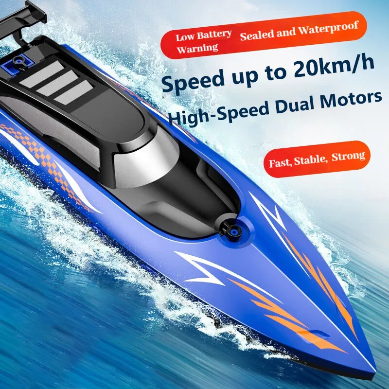 Barco de velocidade rc 2.4ghz, barco de corrida de alta velocidade com controle remoto, hélice dupla, barco de brinquedo elétrico à prova d'água para piscina, lago, crianças e adultos