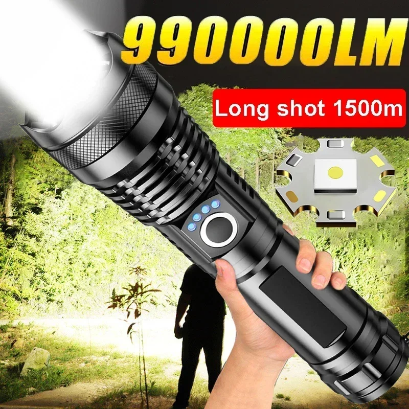 P50 Aluminum Alloy Glare Flashlight 26650/18650 USB Charging Long-Range Outdoor Waterproof Telescopic Zoom Night Fishing Light