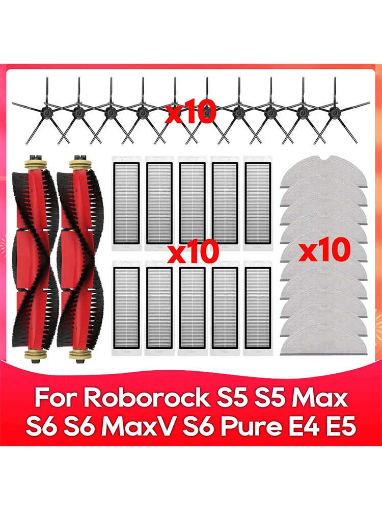 Compatible pour (Roborock S5, S5 Max, S6 MaxV, S6 Pure, E4, E5, S51, S52, S55) pièce d'accessoires de vadrouille de filtre de brosse latérale à rouleau