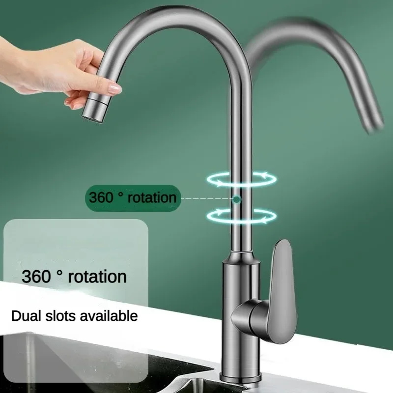 Stainless Steel Kitchen Sink Faucet 360 Degree Rotation Hot Cold Water Vertical Curved Tap