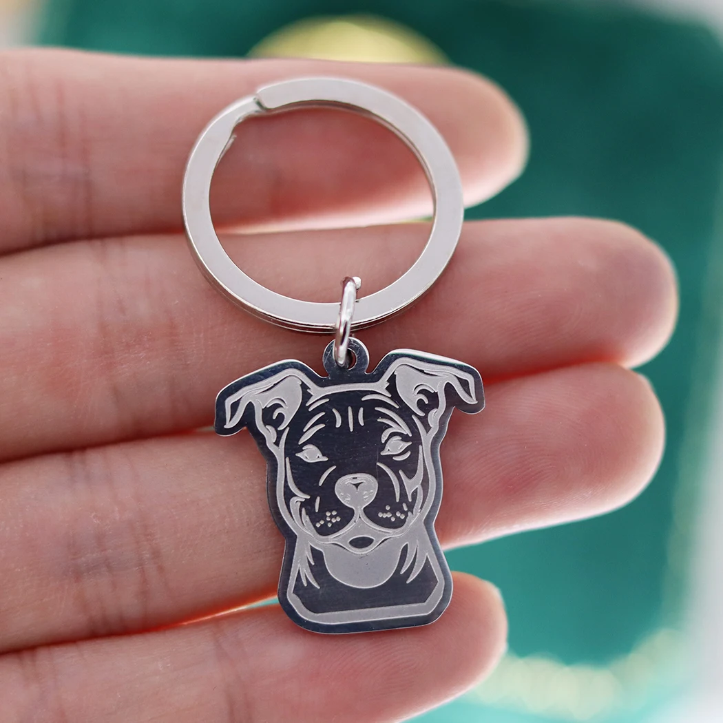 Stainless Steel Lovely Pitbull Pendant Keychains For Women Men Vintage Jewelry Animal Key chain